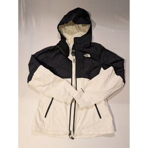 The North Face Hyvent Women Small Black White Hooded Jacket Windbreaker Fullzip